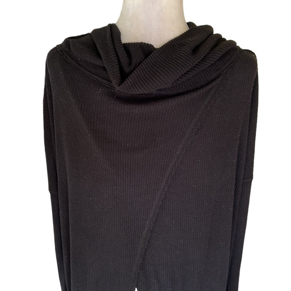 Free People Juicy Long Sleeve Black Ribbed Split Back Cowl Neck Top - M - Picture 11 of 16